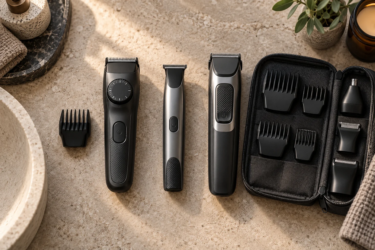 Generic adjustable beard trimmer, precision trimmer, and multi-groom kit