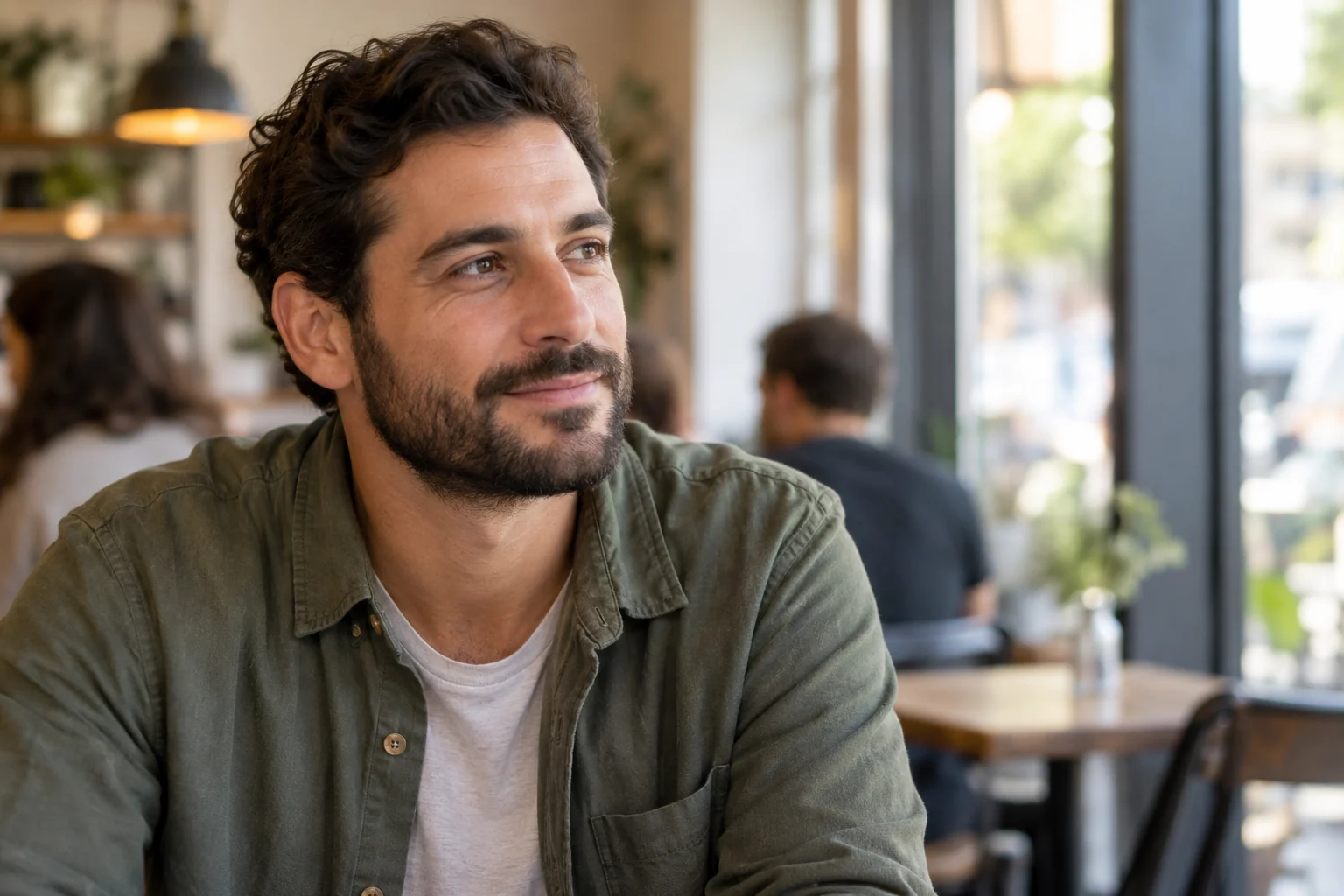 Bearded man in a relaxed social setting