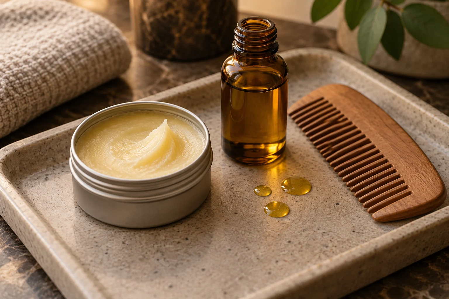 Balm texture and a few drops of beard oil