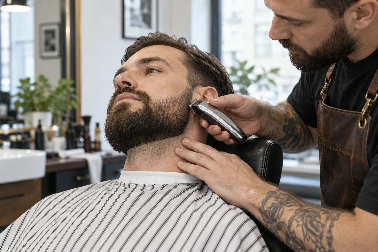 Barber defining a conservative beard neckline