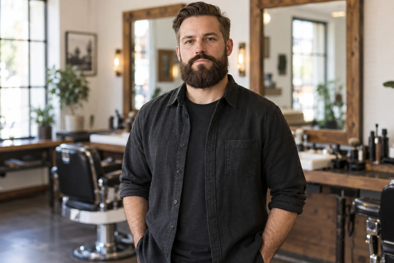 Man wearing a neatly shaped beard without a mustache