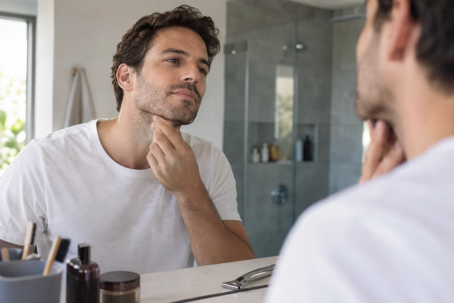Man with evenly trimmed five o’clock shadow stubble